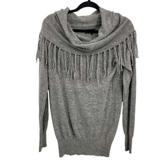I Jeans by Buffalo Sweater Boho Western Fringe Cowl Neck Angora Blend Gray L - Picture 1 of 13